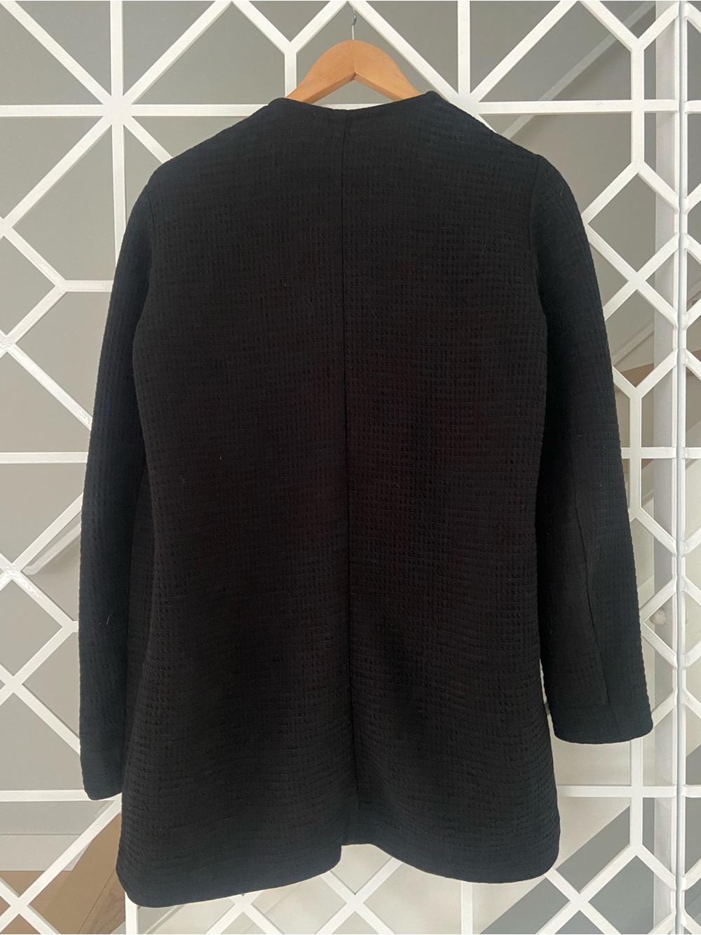 EILEEN FISHER Black Open Front Cardigan Small Tencel Cotton Stretch Blazer - Picture 3 of 8